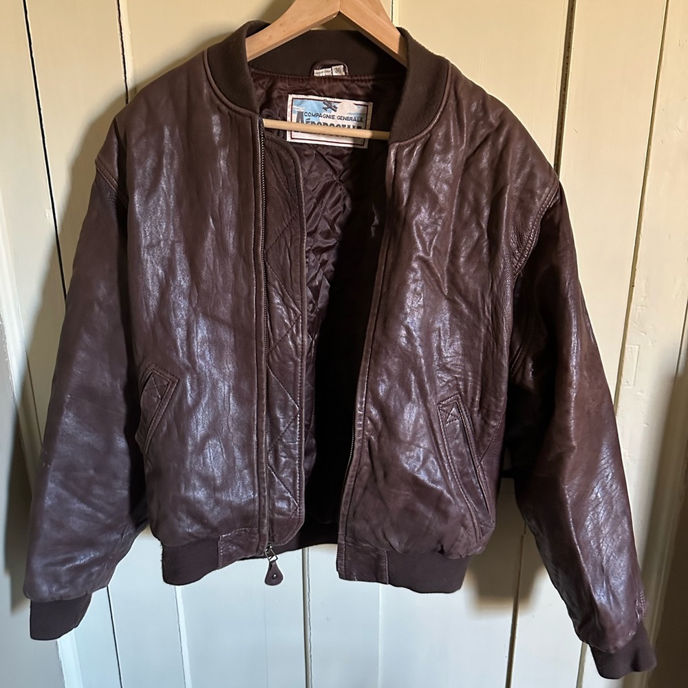 Brown Leather Bomber Jacket men’s small Aeropostale vintage